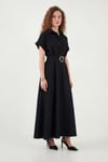 Lela Gömlek Yaka Kemerli Maxi Boy Kadın Elbise 6922376 SİYAH