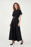 Lela Gömlek Yaka Kemerli Maxi Boy Kadın Elbise 6922376 SİYAH