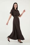 Lela Gömlek Yaka Kemerli Maxi Boy Kadın Elbise 6922376 KAHVE