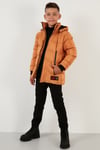 Lela İçi Peluş Astarlı Çıkarılabilir Kapüşonlu Şişme Erkek Çocuk Mont 5763038 HARDAL