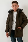 Lela İçi Peluş Astarlı Çıkarılabilir Kapüşonlu Cepli Kışlık Erkek Çocuk Mont 5760019 HAKİ