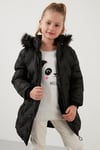 Lela İçi Peluş Astarlı Çıkarılabilir Kapüşonlu Cepli Kışlık Kız Çocuk Mont 5760004 SİYAH