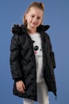 Lela İçi Peluş Astarlı Çıkarılabilir Kapüşonlu Cepli Kışlık Kız Çocuk Mont 5760004 SİYAH