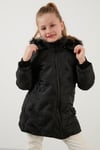 Lela İçi Peluş Astarlı Çıkarılabilir Kapüşonlu Cepli Kışlık Kız Çocuk Mont 5760004 SİYAH