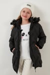 Lela İçi Peluş Astarlı Çıkarılabilir Kapüşonlu Cepli Kışlık Kız Çocuk Mont 5760004 SİYAH