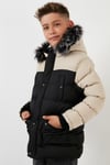 Lela İçi Peluş Astarlı Çıkarılabilir Suni Tüylü Kapüşonlu Şişme Erkek Çocuk Mont 5760054 Taş-Siyah