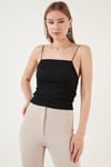 Lela İp Askılı Slim Fit Esnek Crop Bayan Bluz 5864064 SİYAH