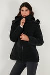 Lela Kapitoneli Slim Fit Çıkarılabilir Kapüşonlu Bayan Mont 497MARA SİYAH