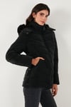 Lela Kapitoneli Slim Fit Çıkarılabilir Kapüşonlu Bayan Mont 497MARA SİYAH