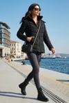 Lela Kapitoneli Slim Fit Çıkarılabilir Kapüşonlu Bayan Mont 497MARA SİYAH