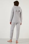 Lela Kapüşonlu Elastik Bantlı Peluş Bayan Pijama Takımı 6094130 GRİ