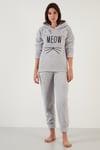 Lela Kapüşonlu Elastik Bantlı Peluş Bayan Pijama Takımı 6094130 GRİ