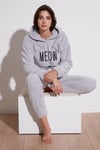 Lela Kapüşonlu Elastik Bantlı Peluş Bayan Pijama Takımı 6094130 GRİ