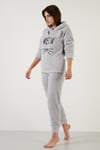 Lela Kapüşonlu Elastik Bantlı Peluş Bayan Pijama Takımı 6094130 GRİ