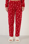 Lela Kar Tanesi Desenli Beli Lastikli Saç Bantlı Peluş Bayan Pijama Takımı 609412013 KIRMIZI