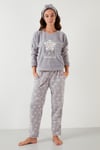 Lela Kar Tanesi Desenli Beli Lastikli Saç Bantlı Peluş Bayan Pijama Takımı 609412013 GRİ