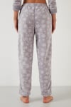 Lela Kar Tanesi Desenli Beli Lastikli Saç Bantlı Peluş Bayan Pijama Takımı 609412013 GRİ