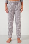 Lela Kar Tanesi Desenli Beli Lastikli Saç Bantlı Peluş Bayan Pijama Takımı 609412013 GRİ
