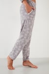 Lela Kar Tanesi Desenli Beli Lastikli Saç Bantlı Peluş Bayan Pijama Takımı 609412013 GRİ