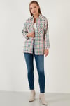 Lela Kareli Regular Fit Düğmeli Bayan Gömlek Ceket 42190497 EKRU