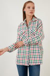 Lela Kareli Regular Fit Düğmeli Bayan Gömlek Ceket 42190497 EKRU