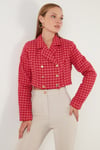 Lela Kazayağı Desenli Düğmeli Slim Fit Crop Bayan Ceket 611C007 FUŞYA