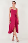 Lela Kemer ve Düğme Detaylı Volanlı Regular Fit Midi Boy Bayan Elbise 67810145 AÇIK MOR