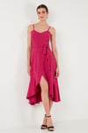 Lela Kemer ve Düğme Detaylı Volanlı Regular Fit Midi Boy Bayan Elbise 67810145 AÇIK MOR