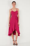 Lela Kemer ve Düğme Detaylı Volanlı Regular Fit Midi Boy Bayan Elbise 67810145 AÇIK MOR