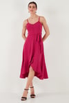 Lela Kemer ve Düğme Detaylı Volanlı Regular Fit Midi Boy Bayan Elbise 67810145 AÇIK MOR