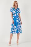 Lela Kemerli Regular Fit Midi Gömlek Bayan Elbise 66924552S4 EKRU-MAVİ