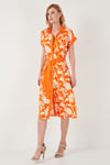 Lela Kemerli Regular Fit Midi Gömlek Bayan Elbise 66924552S4 EKRU-ORANGE