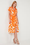 Lela Kemerli Regular Fit Midi Gömlek Bayan Elbise 66924552S4 EKRU-ORANGE