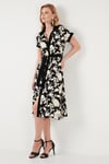 Lela Kemerli Regular Fit Midi Gömlek Bayan Elbise 66924552S4 EKRU-SİYAH