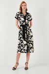 Lela Kemerli Regular Fit Midi Gömlek Bayan Elbise 66924552S4 EKRU-SİYAH
