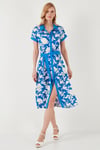 Lela Kemerli Regular Fit Midi Gömlek Bayan Elbise 66924552S4 EKRU-MAVİ