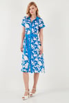 Lela Kemerli Regular Fit Midi Gömlek Bayan Elbise 66924552S4 EKRU-MAVİ