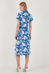 Lela Kemerli Regular Fit Midi Gömlek Bayan Elbise 66924552S4 EKRU-MAVİ