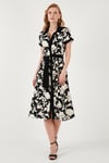 Lela Kemerli Regular Fit Midi Gömlek Bayan Elbise 66924552S4 EKRU-SİYAH