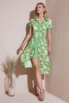 Lela Kemerli Regular Fit Midi Gömlek Kadın Elbise 66924552S4 EKRU-YEŞİL