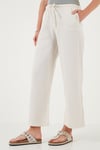 Lela Keten Karışımlı Regular Fit Normal Bel Geniş Paça Kadın Pantolon 5866030 BEJ