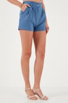 Lela Kırçıllı Regular Fit Cepli Kısa Bayan Şort 5866201 İNDİGO