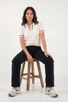 Lela Kontrast Detaylı Regular Fit Triko Kadın Polo Yaka T Shirt 4617057 EKRU