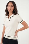 Lela Kontrast Detaylı Regular Fit Triko Kadın Polo Yaka T Shirt 4617057 EKRU