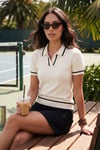 Lela Kontrast Detaylı Regular Fit Triko Kadın Polo Yaka T Shirt 4617057 EKRU