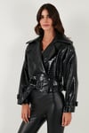 Lela Krokodil Oversize Fit Kruvaze Yaka Kemer Detaylı Bayan Deri Ceket 6839632 SİYAH