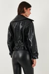 Lela Krokodil Oversize Fit Kruvaze Yaka Kemer Detaylı Bayan Deri Ceket 6839632 SİYAH
