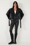 Lela Krokodil Oversize Fit Kruvaze Yaka Kemer Detaylı Bayan Deri Ceket 6839632 SİYAH