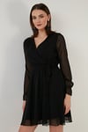 Lela Kruvaze Yaka Bağlama Detaylı Şifon Mini Abiye Bayan Elbise 6051467 SİYAH