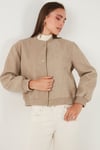 Lela Loose Fit Sıfır Yaka Çıtçıtlı Kaşe Kısa Bayan Mont 6810178 BEJ